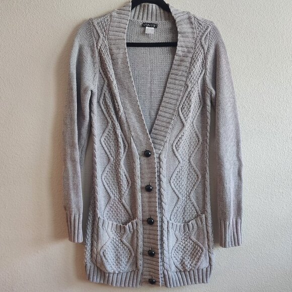 Venus Womens Cardigan Sweater Button Front Long Sleeve Cable Knit Gray Size S - Picture 1 of 9